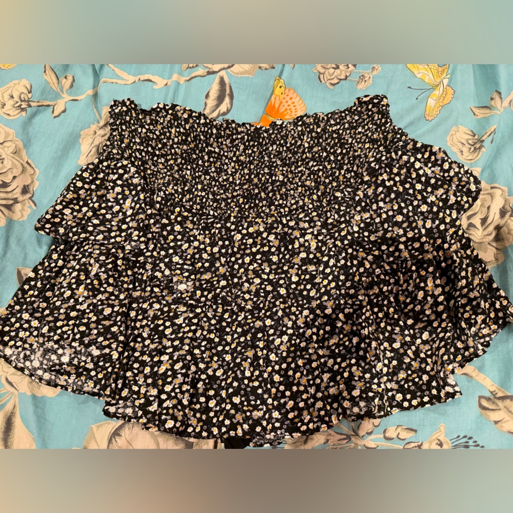 Mustard Seed Black Floral Mini Skort
